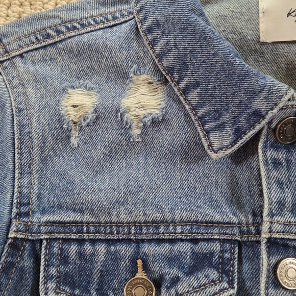 Kancan Denim Jacket Blue Distressed Rips Light Wash Jean Coat Womens Medium - Picture 10 of 10